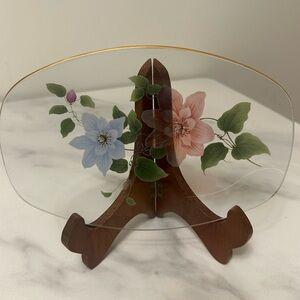 Vintage Pilkington Chance English Glass Floral Serving Dish w/ Gold Rim